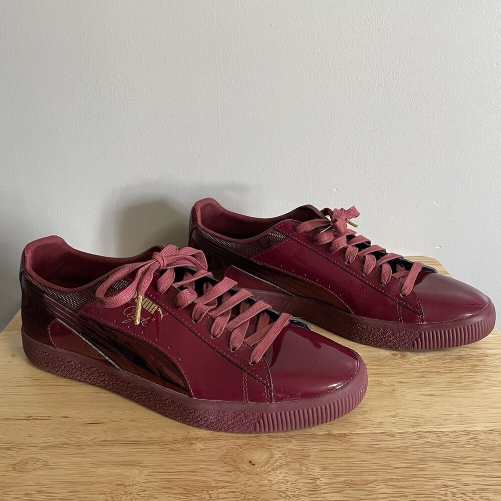 PUMA Men's Clyde Low-Top Lace-Up Athletic Sneakers Burgundy Solid Sports